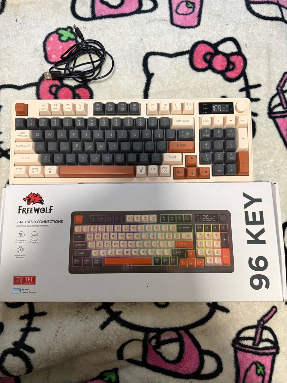 Freewolf 96-Key Mechanical Keyboard — Cream, Brown & Gray